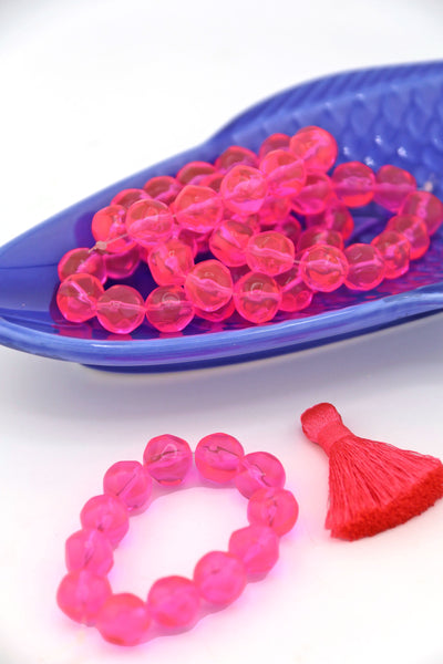 10mm Neon Pink German Resin Faceted Rock Round Beads, 12 Beads for making UV reactive DIY jewelry