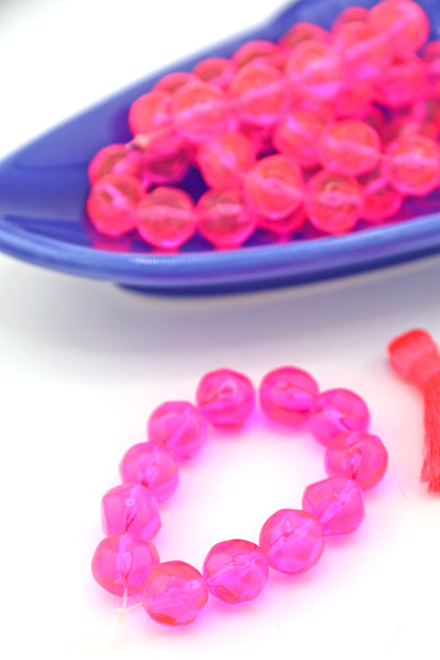 10mm Neon Pink German Resin Faceted Rock Round Beads, 12 Beads for making UV reactive DIY jewelry