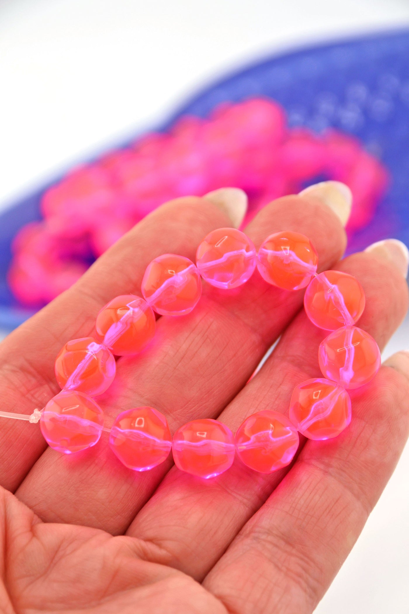 10mm Neon Pink German Resin Faceted Rock Round Beads, 12 Beads for making UV reactive DIY jewelry
