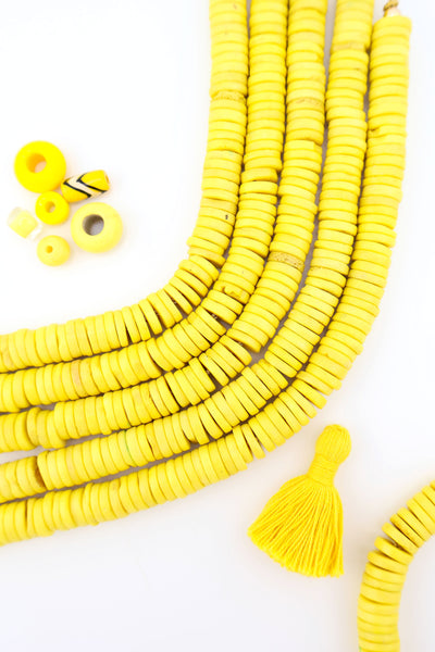 10mm Yellow Bone Heishi Discs Spacer Beads for making DIY jewelry and surfer style bracelets