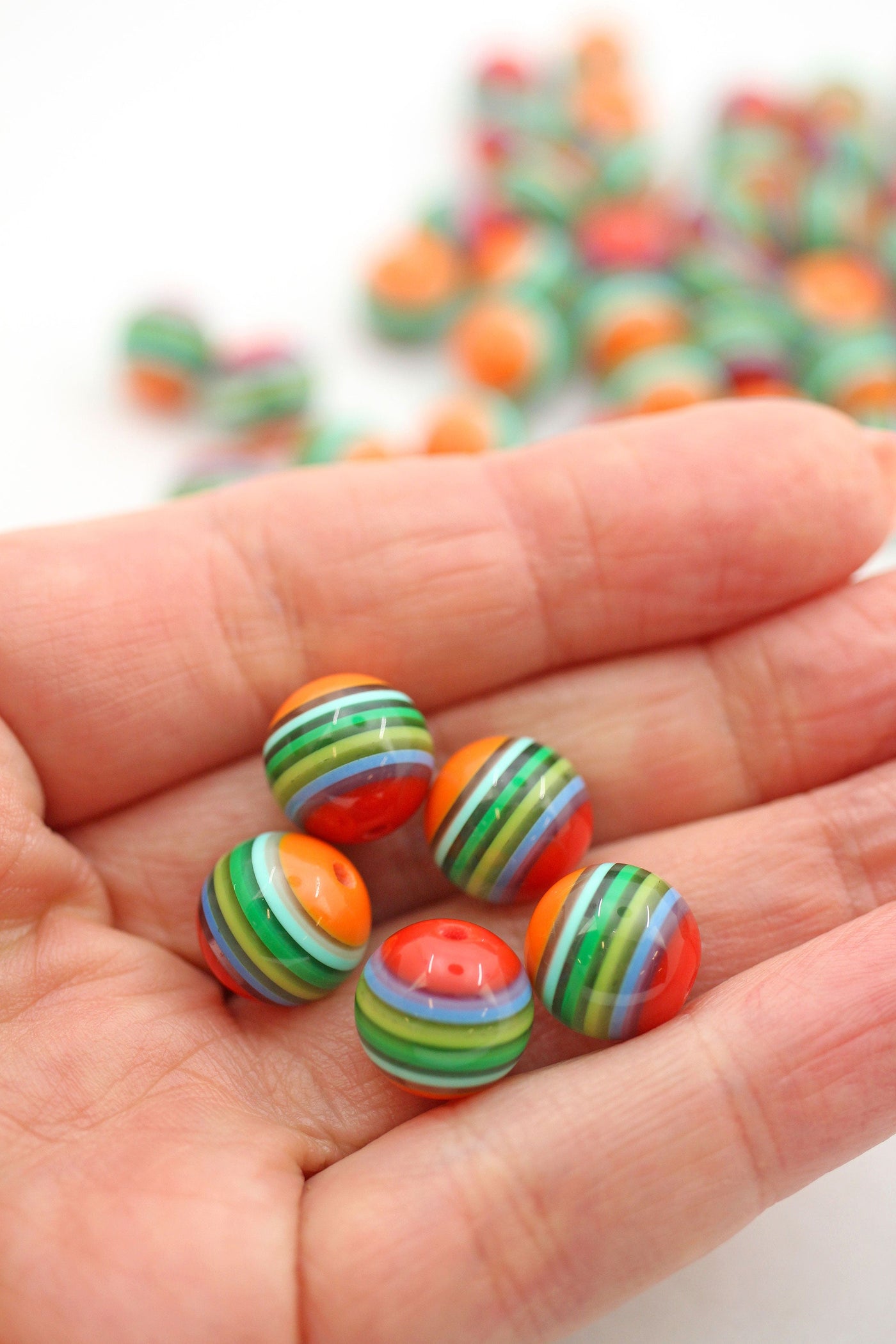 12mm Retro Striped Italian Poly Resin Round Bead, 1 Bead