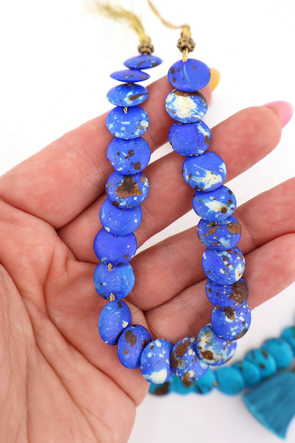 Blue Cascading Coin Speckled Bone Beads, Multi-Colored 12mm Beads for making stretch bracelets