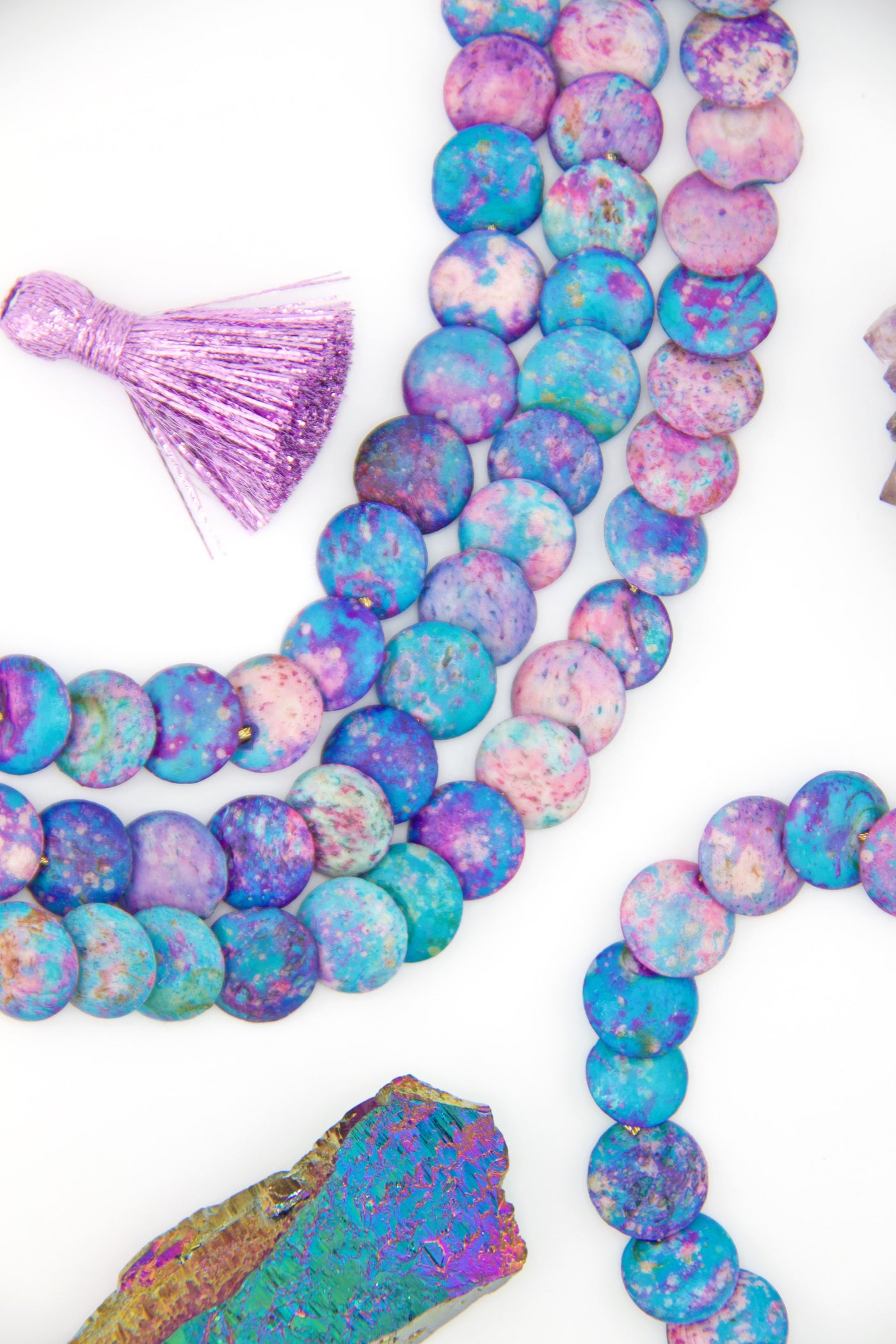 Cascading Aurora Borealis, Purple & Blue Stained Bone Beads, 12mm Beads