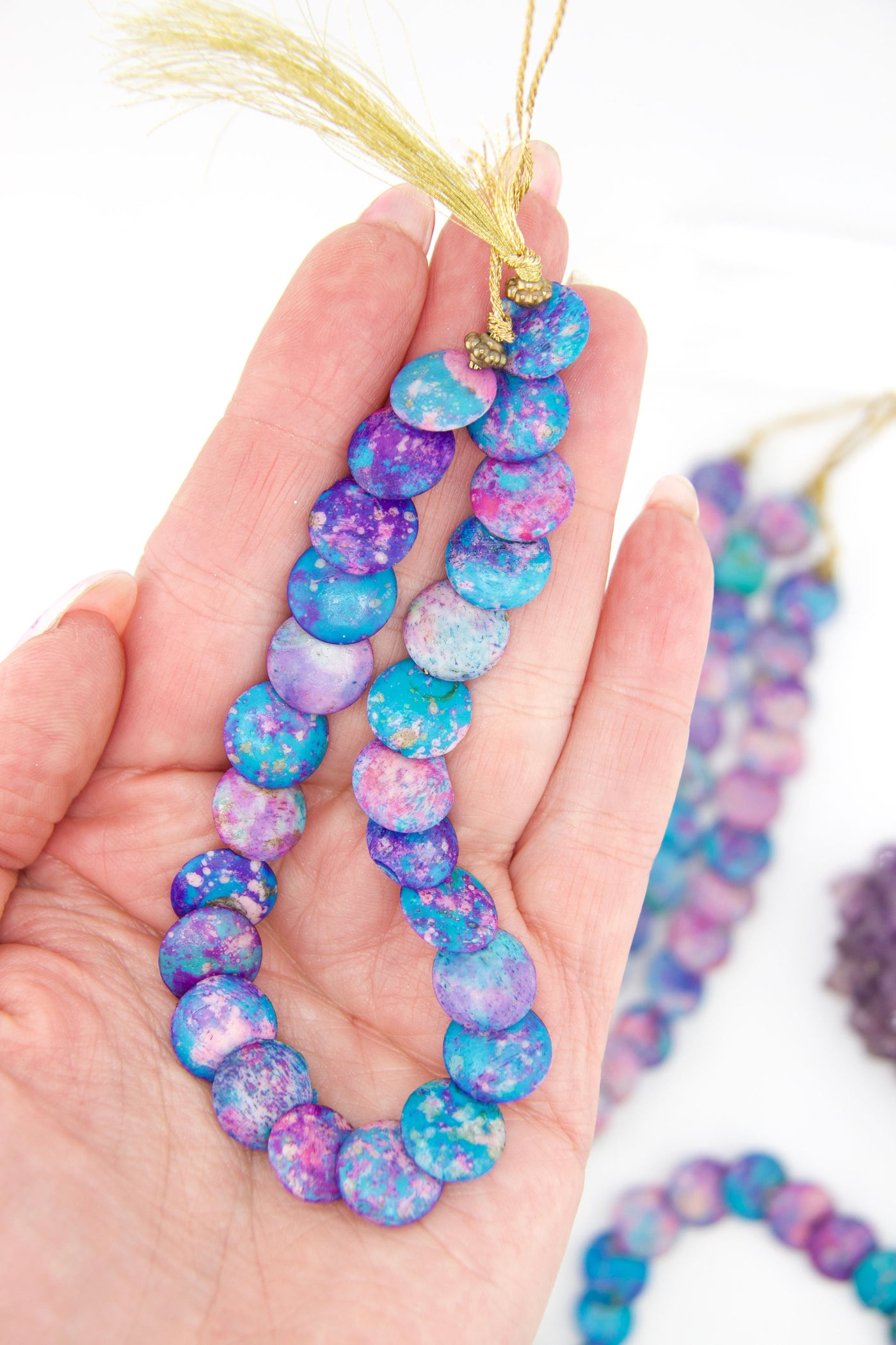 Cascading Aurora Borealis, Purple & Blue Stained Bone Beads, 12mm Beads