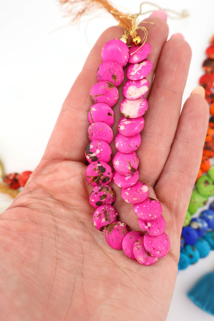 Cascading Coin Speckled Bone Beads, Multi-Colored 12mm Beads