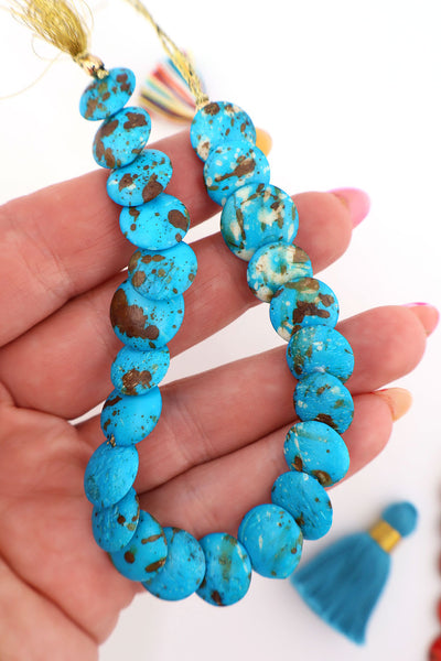 Turquoise Cascading Coin Speckled Bone Beads, Multi-Colored 12mm Beads for making stretch bracelets