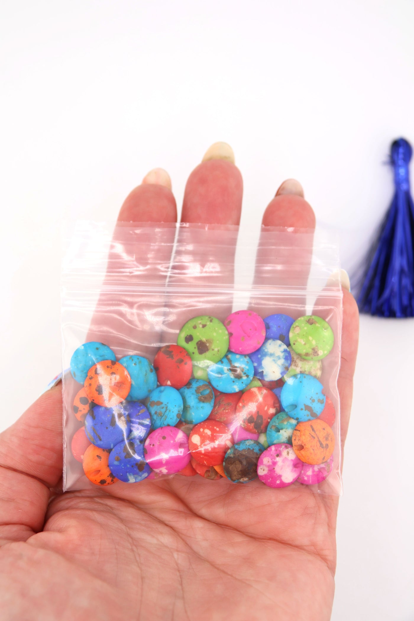 Grab Bag: Cascading Coin Speckled Bone Beads, Multi-Colored 12mm Beads for making stretch bracelets