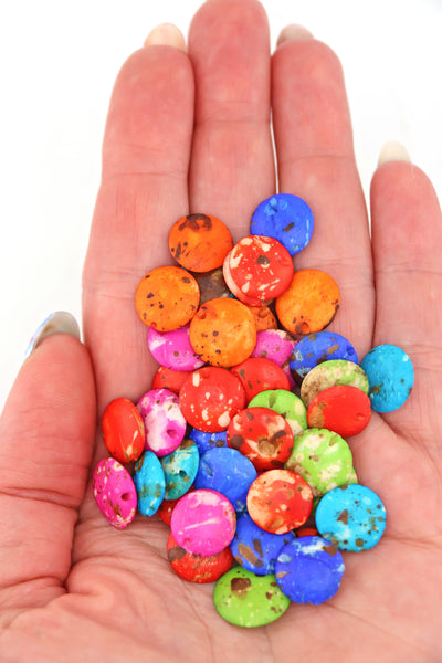 Grab Bag: Cascading Coin Speckled Bone Beads, Multi-Colored 12mm Beads for making stretch bracelets