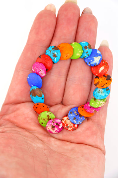 Grab Bag: Cascading Coin Speckled Bone Beads, Multi-Colored 12mm Beads for making stretch bracelets