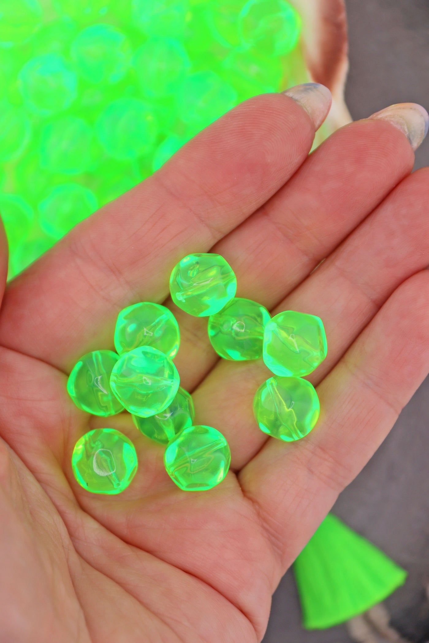 Neon Green German Resin Faceted Rock Round Beads, 12mm, 10 Beads