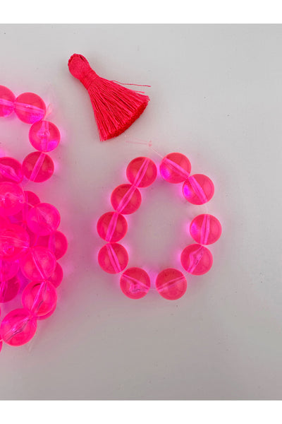 12mm Neon Pink German Resin Round Beads, 10 Beads for DIY Barbiecore jewelry