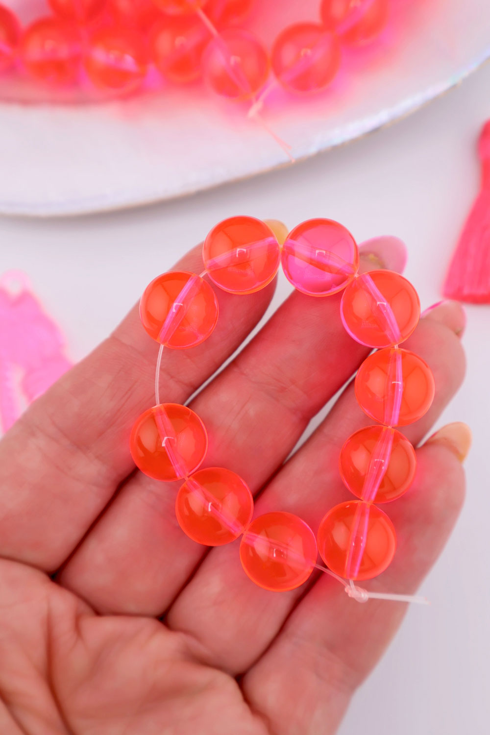 12mm Neon Sherbet German Resin Round Beads, 10 Beads for DIY Barbiecore jewelry