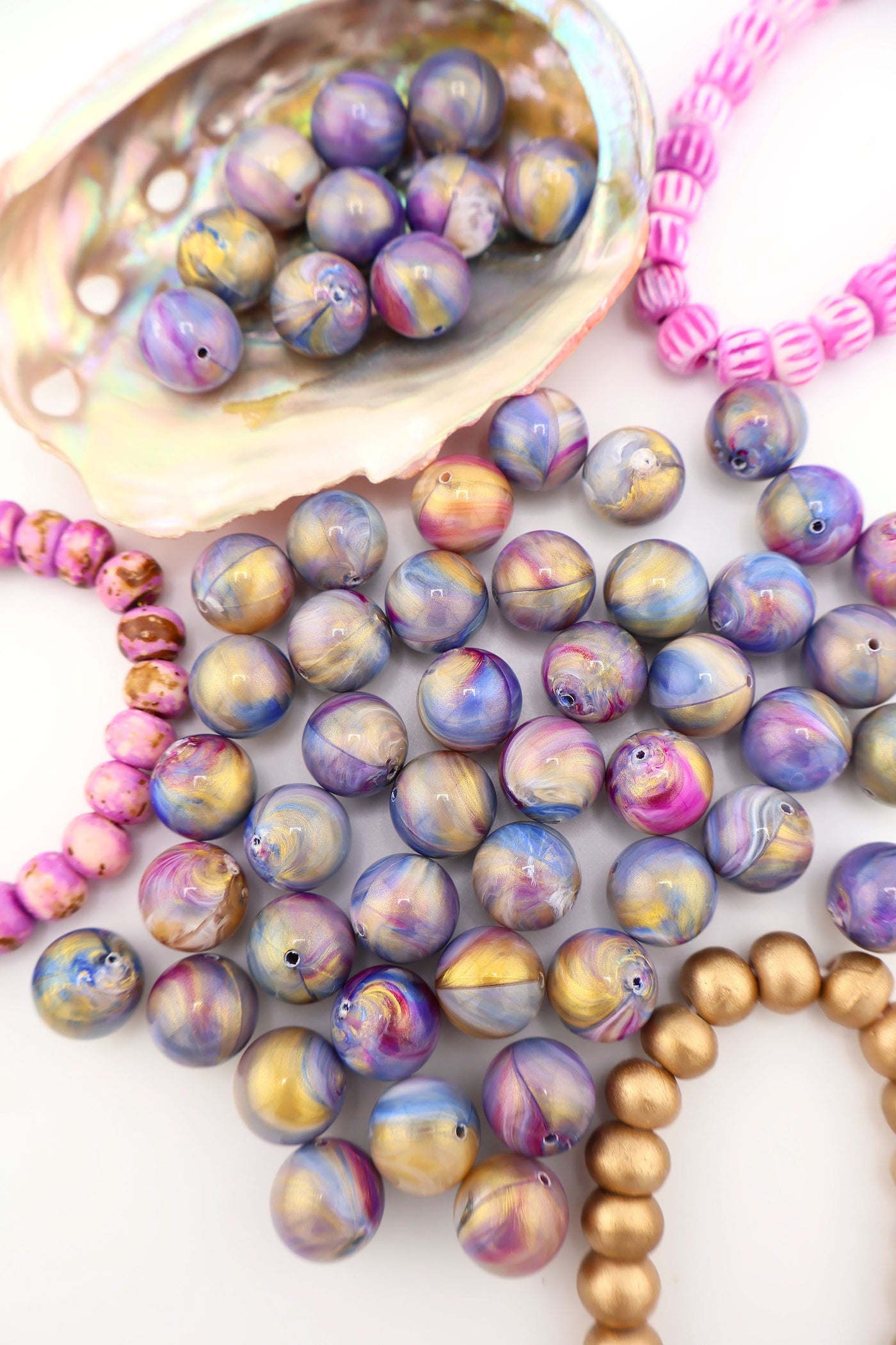 Purple Galaxy Swirl Round German Resin Beads, 12mm, 10 pcs