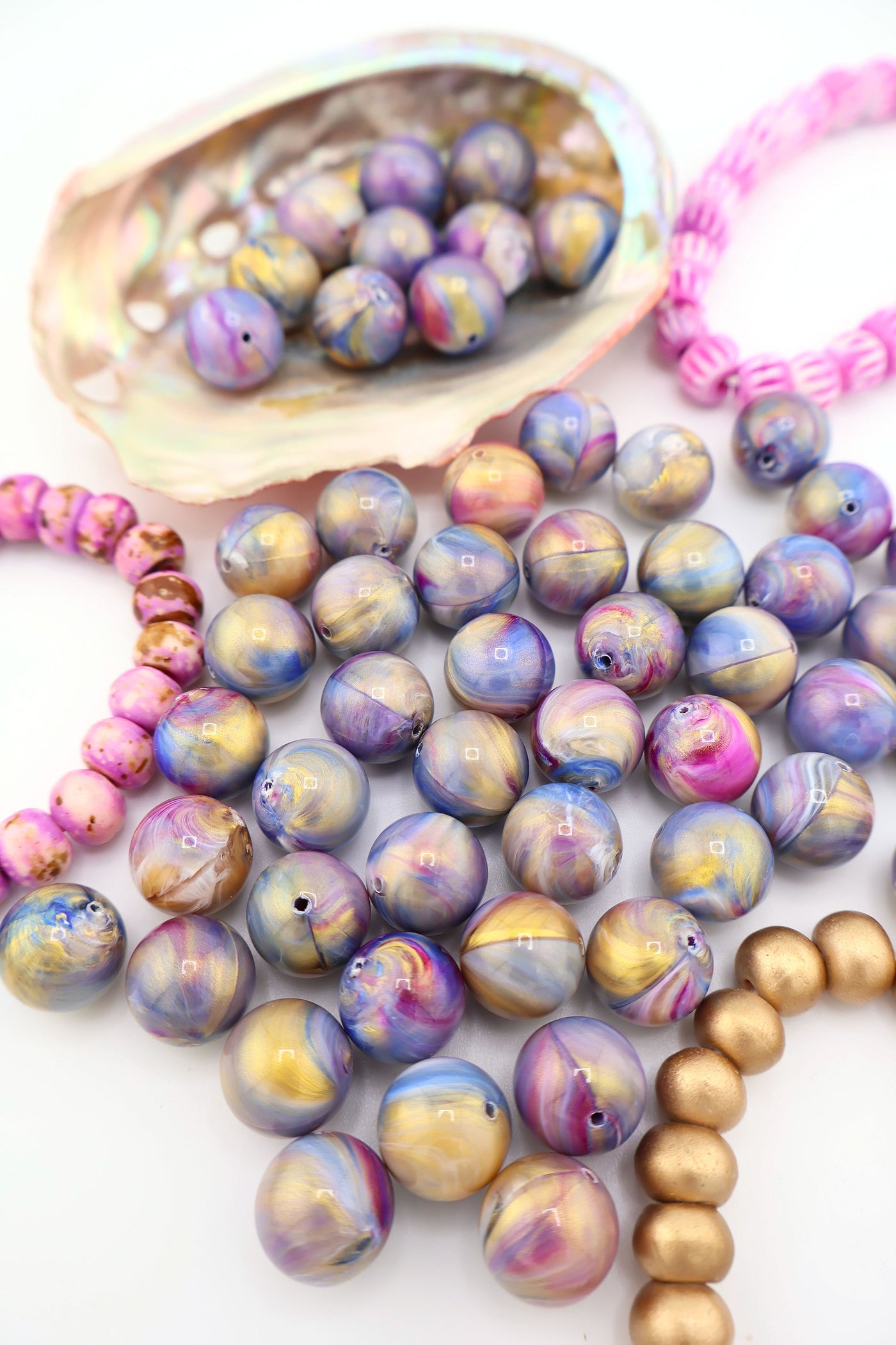 Purple Galaxy Swirl Round German Resin Beads, 12mm, 10 pcs