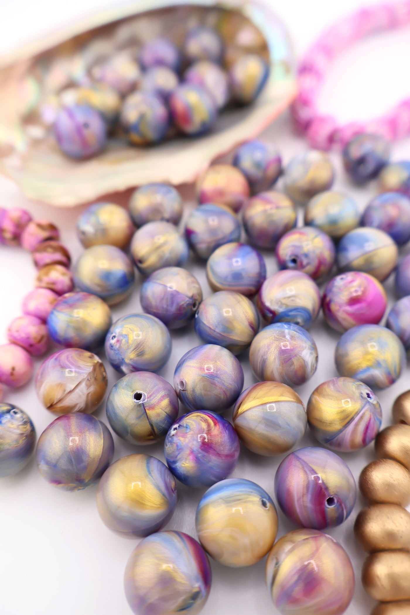 Purple Galaxy Swirl Round German Resin Beads, 12mm, 10 pcs