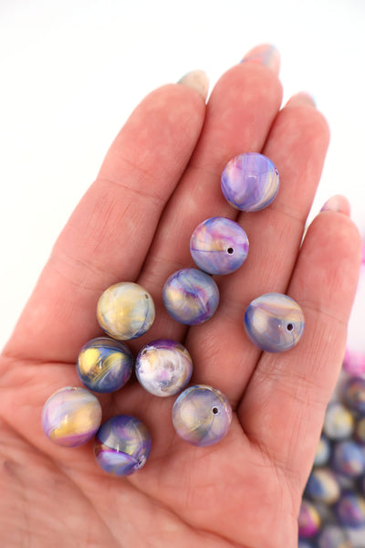 Purple Galaxy Swirl Round German Resin Beads, 12mm, 10 pcs