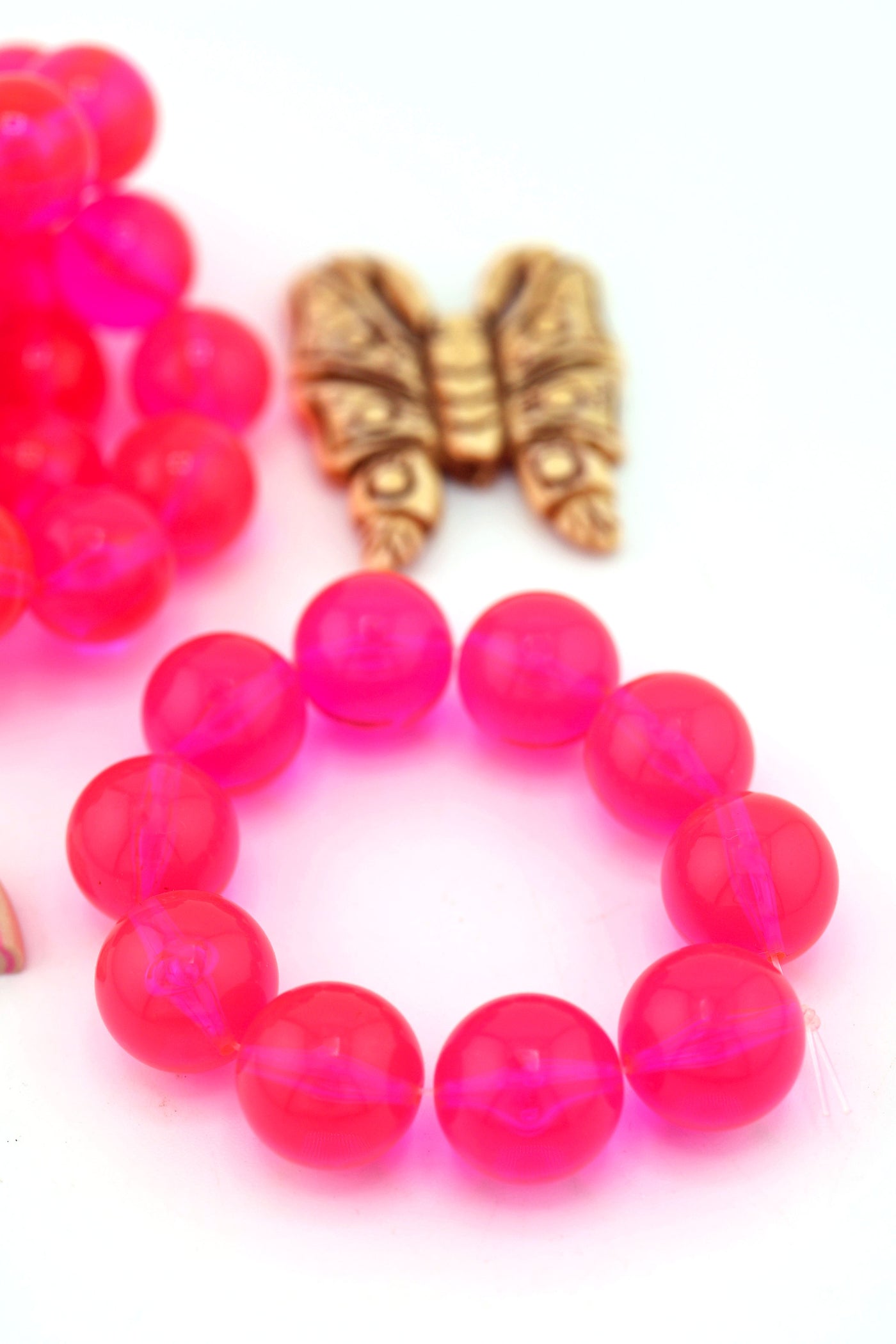 14mm Neon Strawberry Pink German Resin Round Beads, 10 Beads for making DIY club jewelry