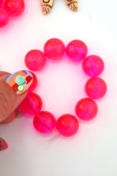 14mm Neon Strawberry Pink German Resin Round Beads, 10 Beads for making DIY club jewelry