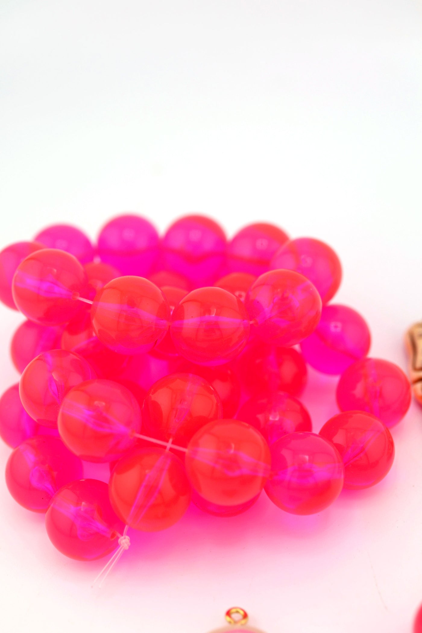 14mm Neon Strawberry Pink German Resin Round Beads, 10 Beads for making DIY club jewelry