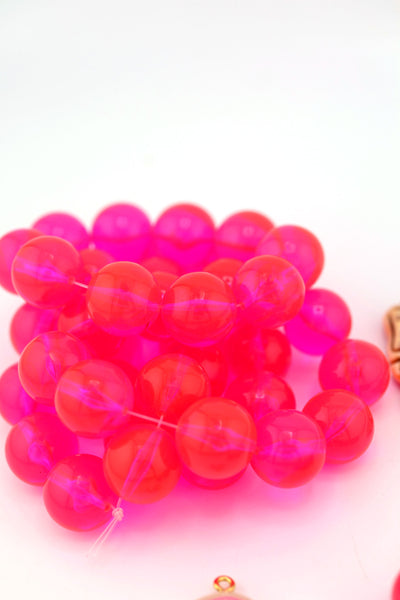 14mm Neon Strawberry Pink German Resin Round Beads, 10 Beads for making DIY club jewelry