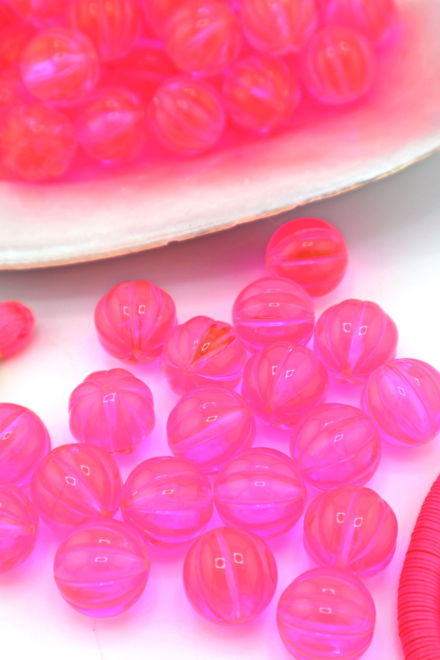 14mm Neon Pink Melon Round German Resin Beads, 8 Beads for DIY dayglo UV reactive jewelry