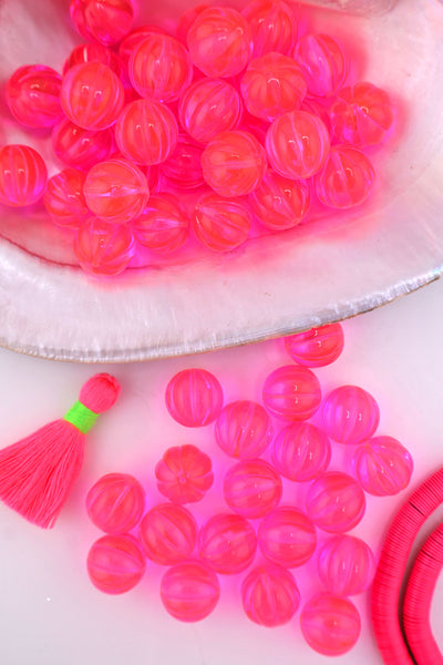 14mm Neon Pink Melon Round German Resin Beads, 8 Beads for DIY dayglo UV reactive jewelry