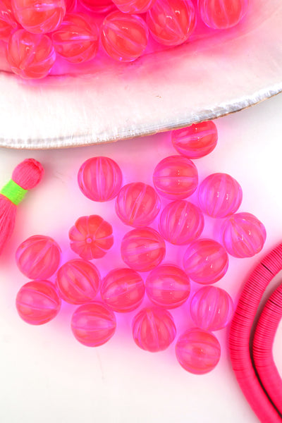 14mm Neon Pink Melon Round German Resin Beads, 8 Beads for DIY dayglo UV reactive jewelry