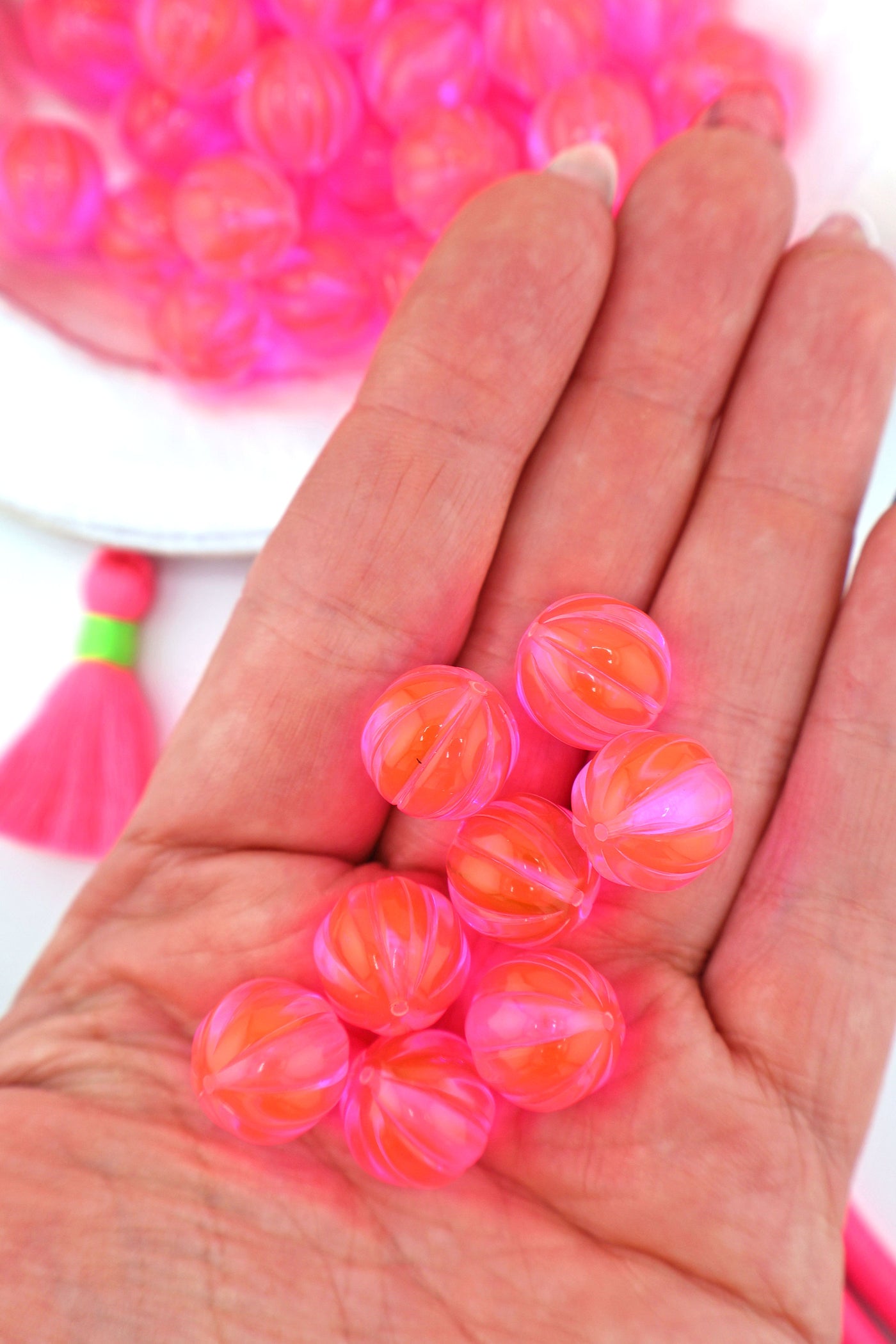 14mm Neon Pink Melon Round German Resin Beads, 8 Beads for DIY dayglo UV reactive jewelry