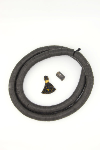 15mm Black Vintage Vinyl Phono Record Beads: Vulcanite Beads, Outer Banks style necklace
