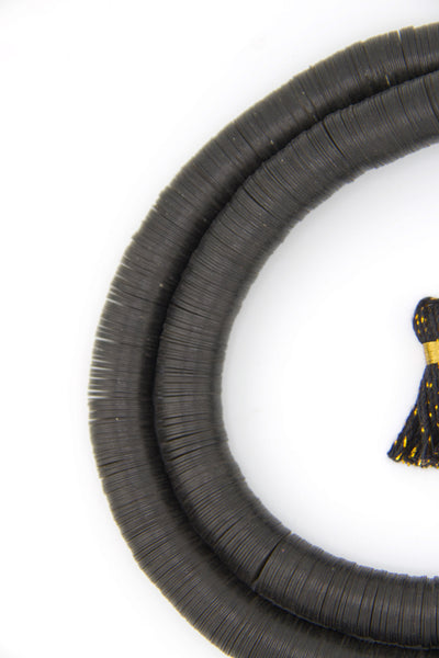 15mm Black Vintage Vinyl Phono Record Beads: Vulcanite Beads, Outer Banks style necklace