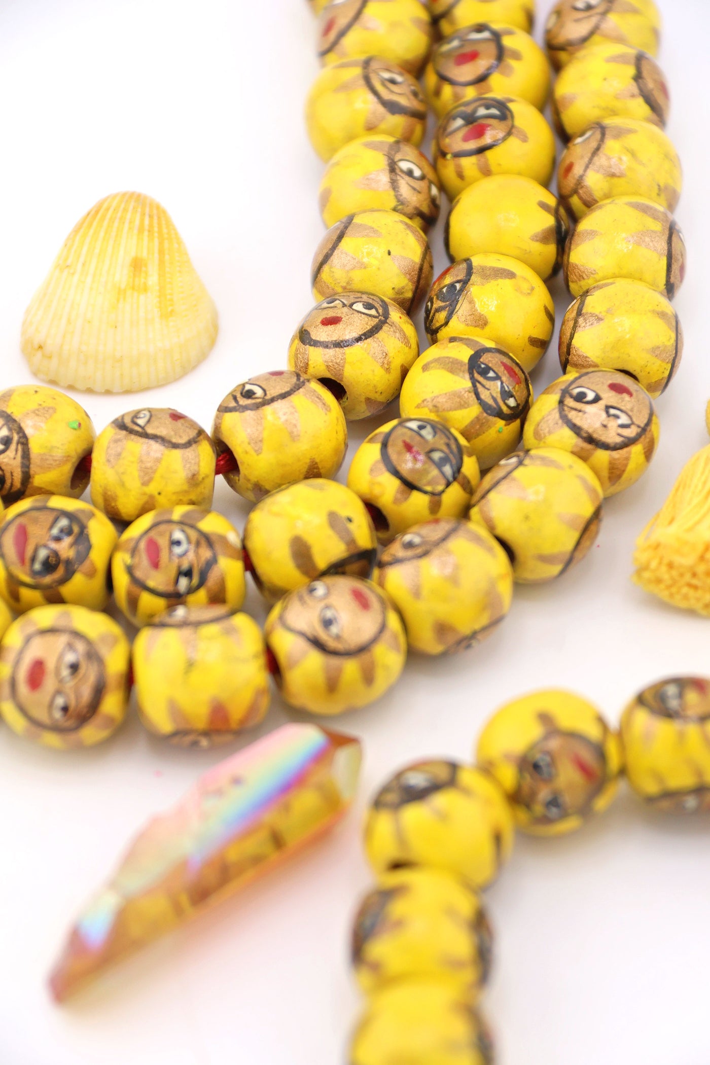 15mm Yellow Hand Painted Sun Wood Beads, 14 Beads These lightweight and large beads are perfect for making summer jewelry . Made in India,