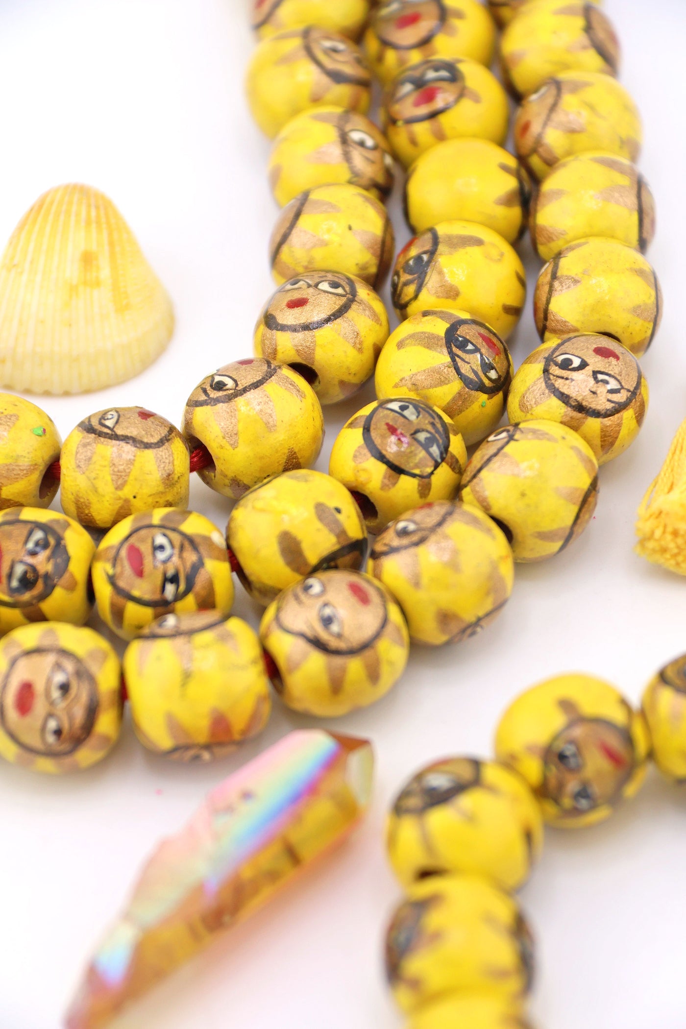 15mm Yellow Hand Painted Sun Wood Beads, 14 Beads These lightweight and large beads are perfect for making summer jewelry . Made in India,