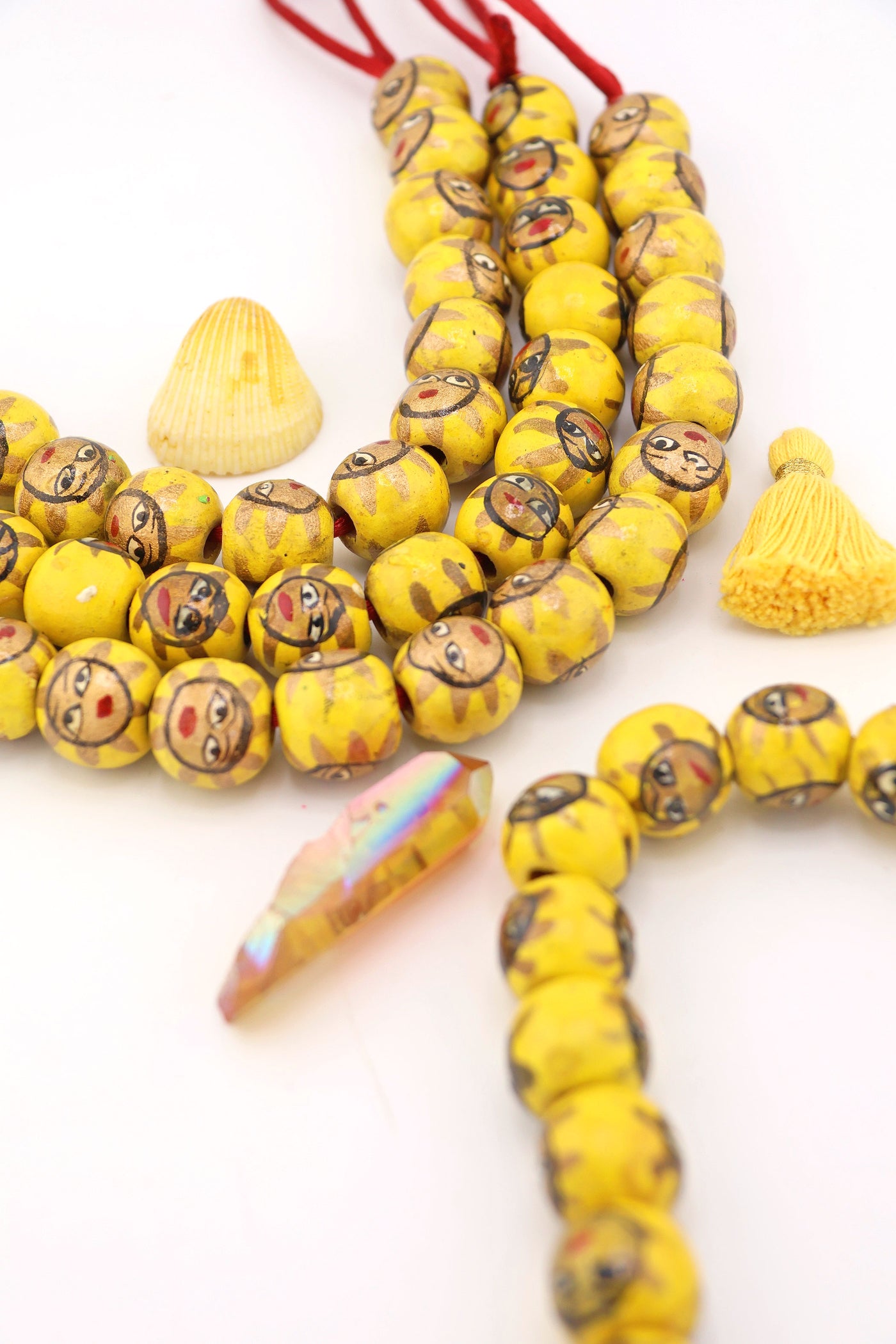15mm Yellow Hand Painted Sun Wood Beads, 14 Beads These lightweight and large beads are perfect for making summer jewelry . Made in India,