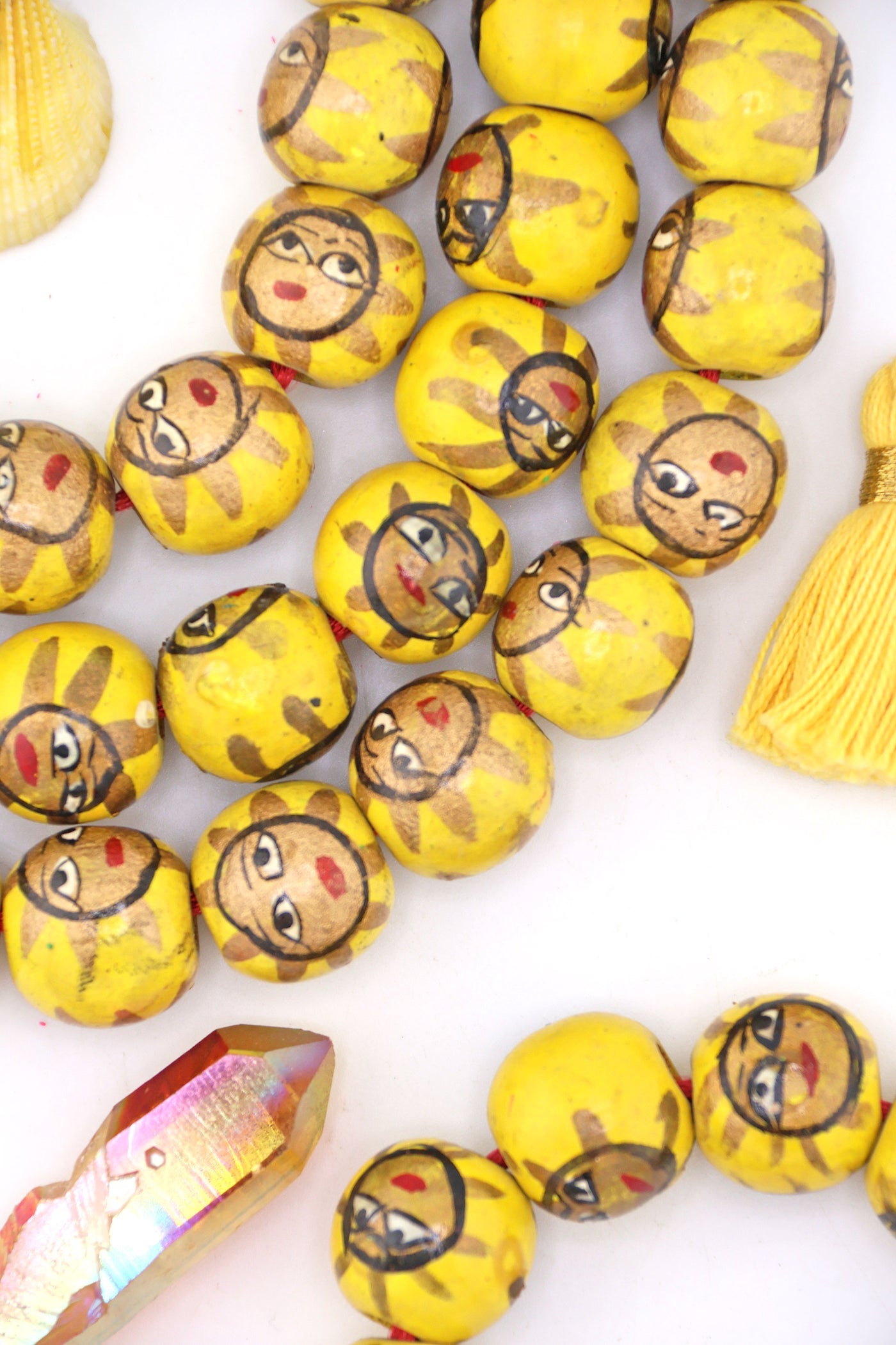 15mm Yellow Hand Painted Sun Wood Beads, 14 Beads These lightweight and large beads are perfect for making summer jewelry . Made in India,
