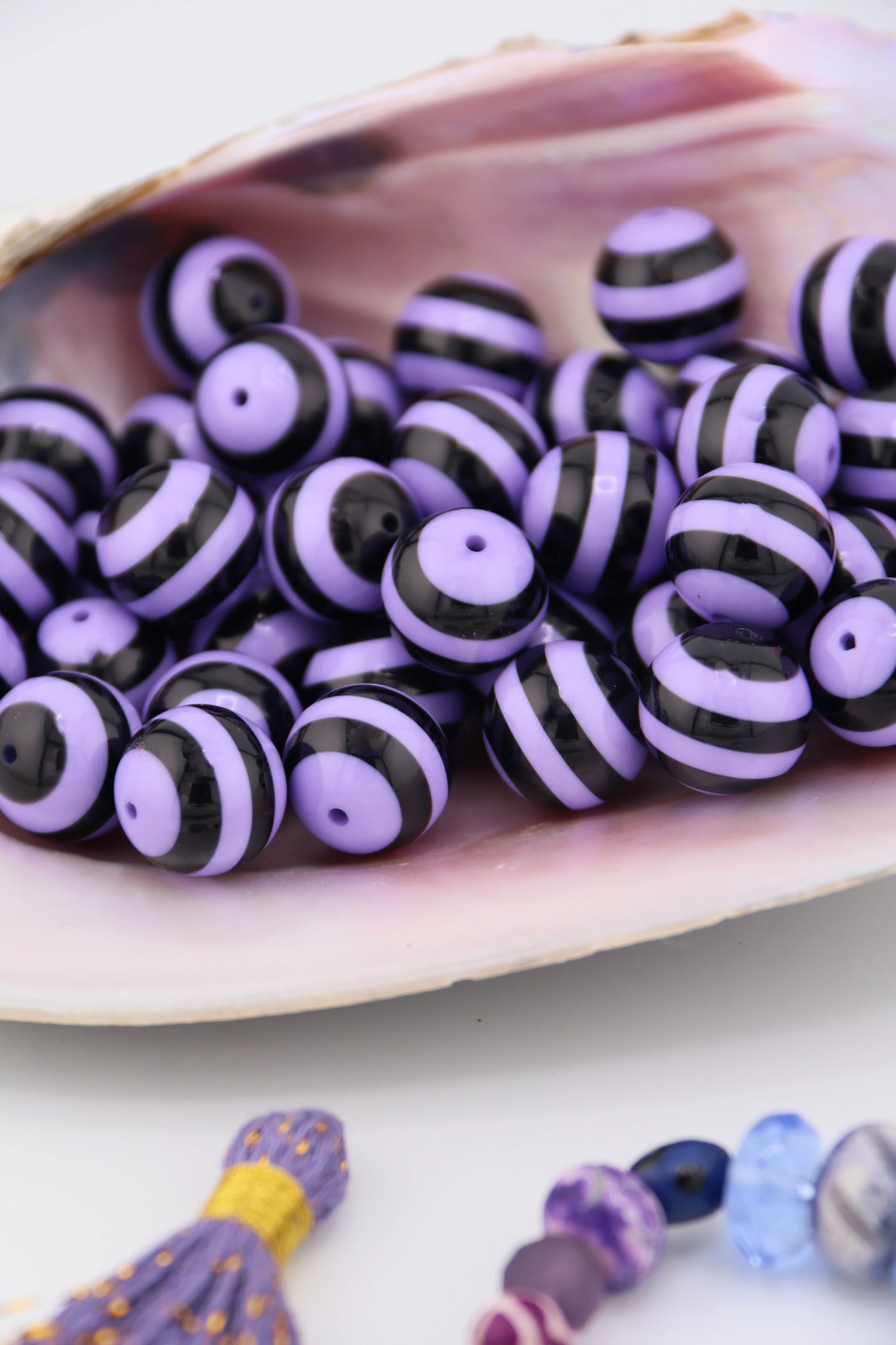 14mm Purple & Black Striped Italian Resin Bead, 1 Betelgeuse Bead for DIY Halloween Jewelry