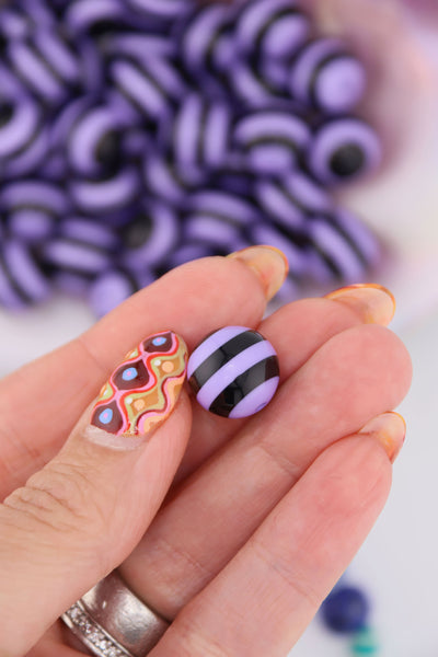 14mm Purple & Black Striped Italian Resin Bead, 1 Betelgeuse Bead for DIY Halloween Jewelry