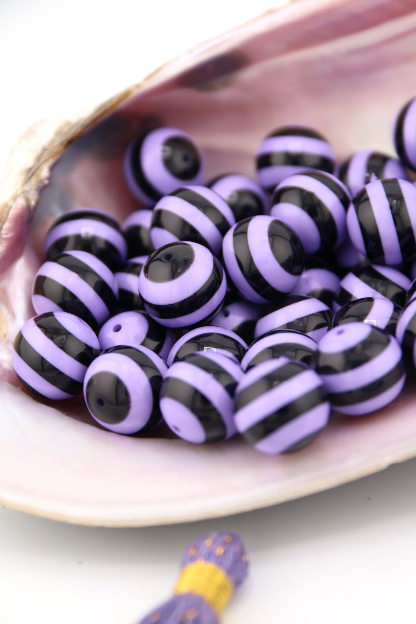 14mm Purple & Black Striped Italian Resin Bead, 1 Betelgeuse Bead for DIY Halloween Jewelry