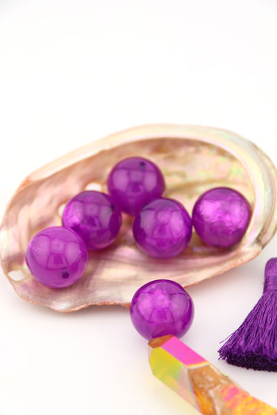 16mm Violet Purple Satin Glow Italian Poly Resin Round, 6 Beads for making retro DIY Jewelry