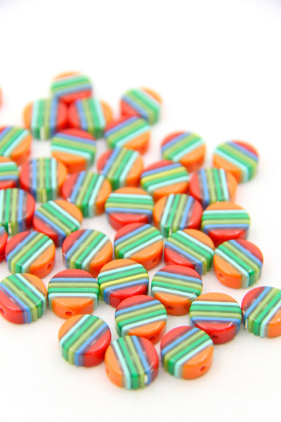 12mm Tab Retro Striped Italian Poly Resin Bead, 1 Bead