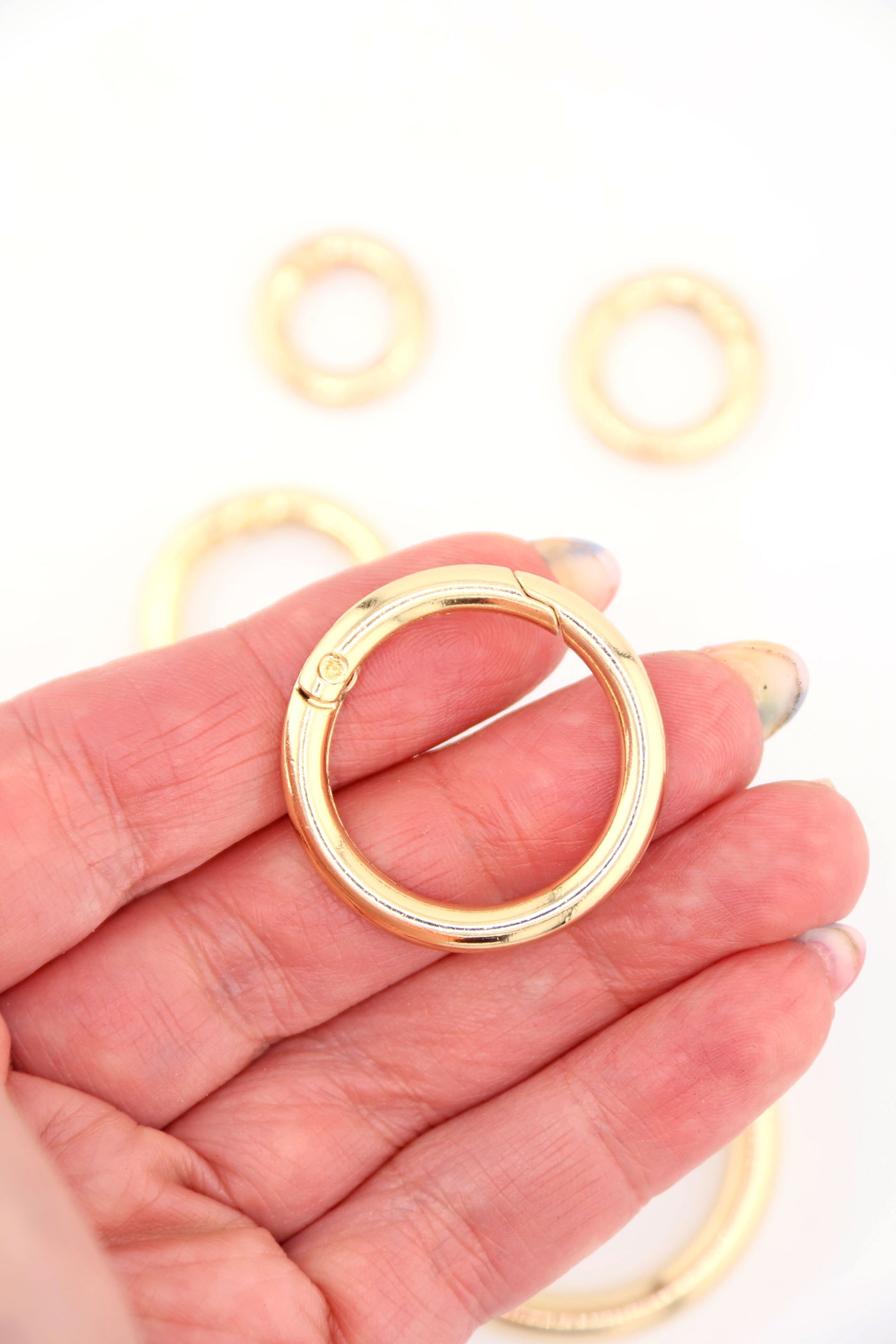 Gold Gate Ring, Spring Clasp, Round Carabiner, Charm Holder, Assorted Sizes, 1 pc.