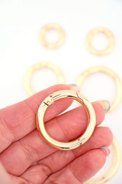 Gold Gate Ring, Spring Clasp, Round Carabiner, Charm Holder, Assorted Sizes, 1 pc.