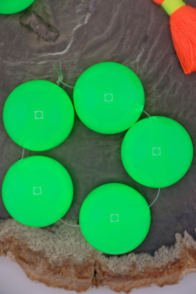 Neon Green German Resin Round Beads, 25mm, 5 Beads