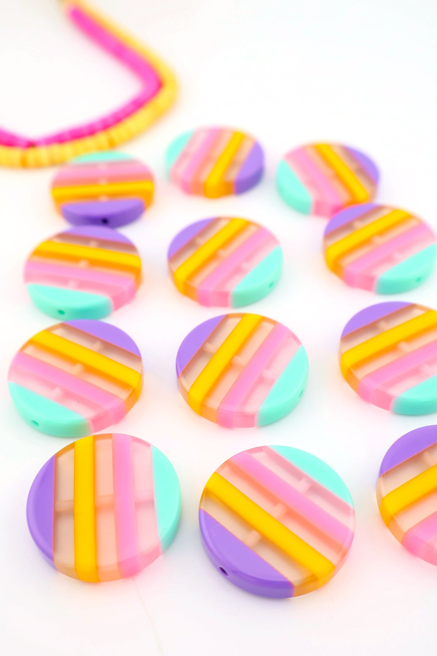 Sherbet Striped Italian Poly Resin Coin Bead, 25mm, 1 Focal Bead for making DIY summer charm jewelry