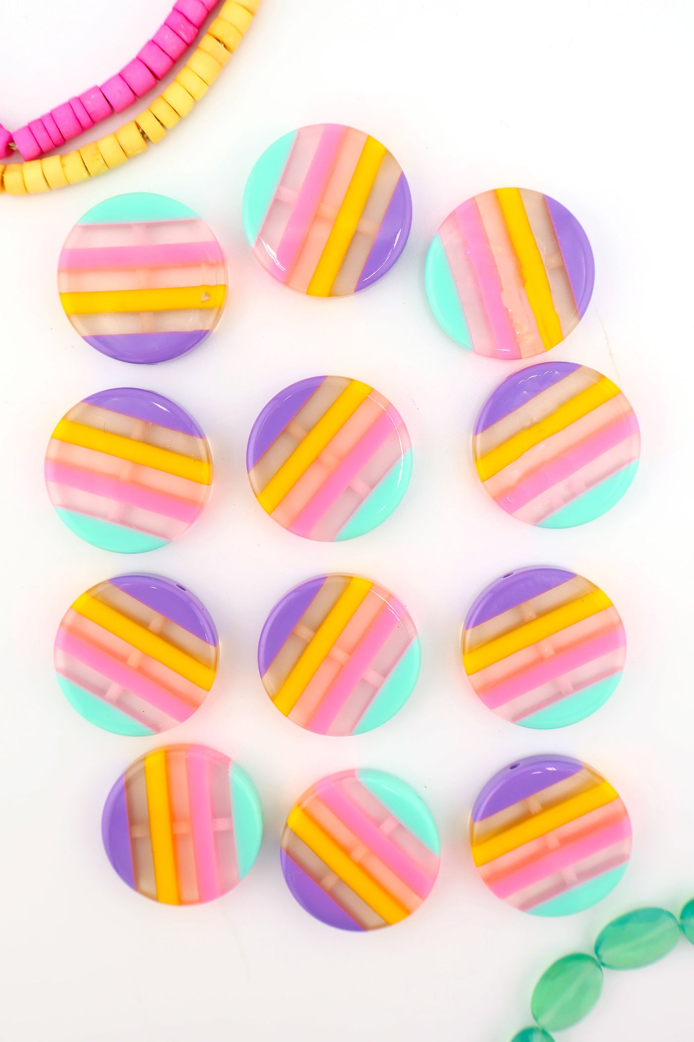 Sherbet Striped Italian Poly Resin Coin Bead, 25mm, 1 Focal Bead for making DIY summer charm jewelry