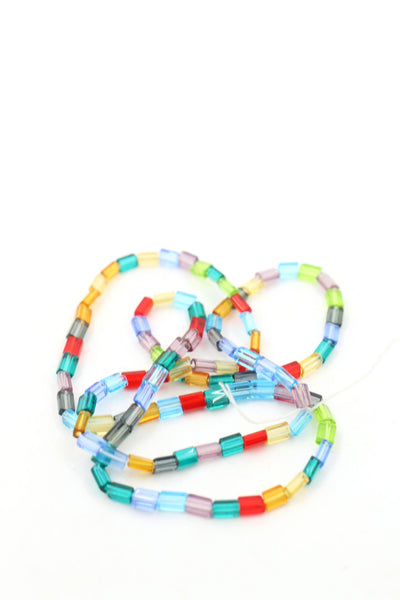 Colorful Crystal Glass Rectangle Tube Beads, Czech Glass, 21" Strand, 4x5mm