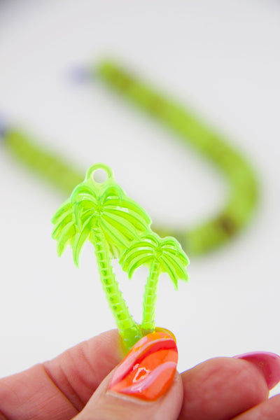 Neon Green Palm Tree Pendant, German Resin, 45mm, 1 UV Reactive Charm for DIY Jewelry