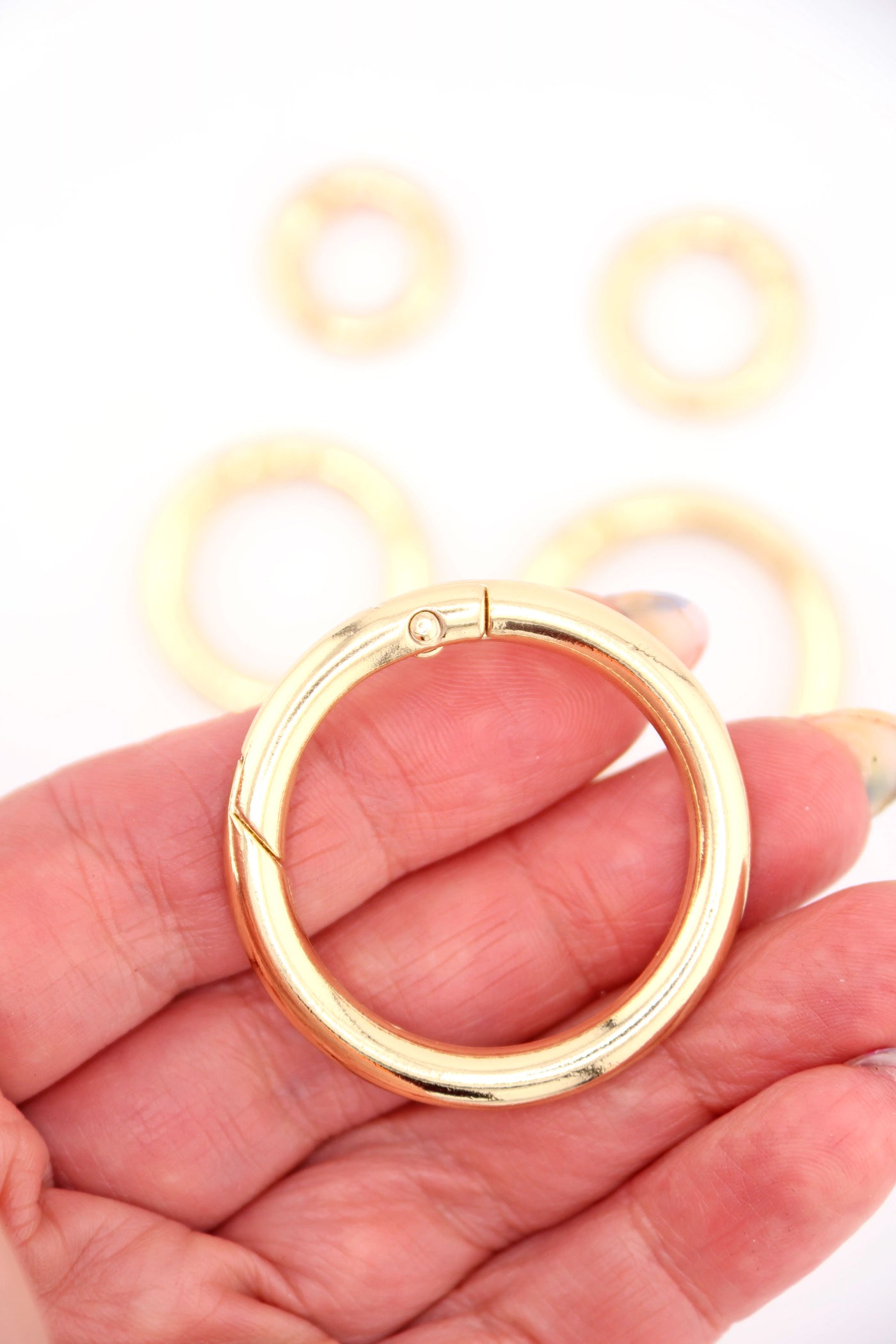 Gold Gate Ring, Spring Clasp, Round Carabiner, Charm Holder, Assorted Sizes, 1 pc.