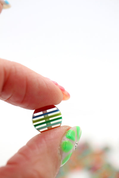 12mm Tab Retro Striped Italian Poly Resin Bead, 1 Bead