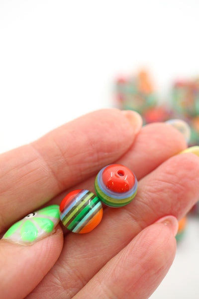 12mm Retro Striped Italian Poly Resin Round Bead, 1 Bead