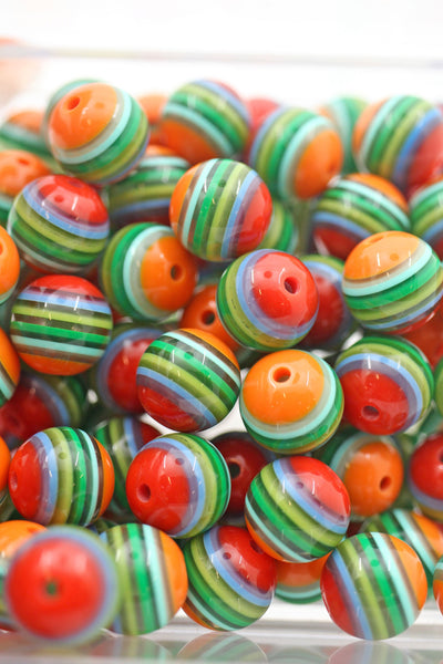 12mm Retro Striped Italian Poly Resin Round Bead, 1 Bead